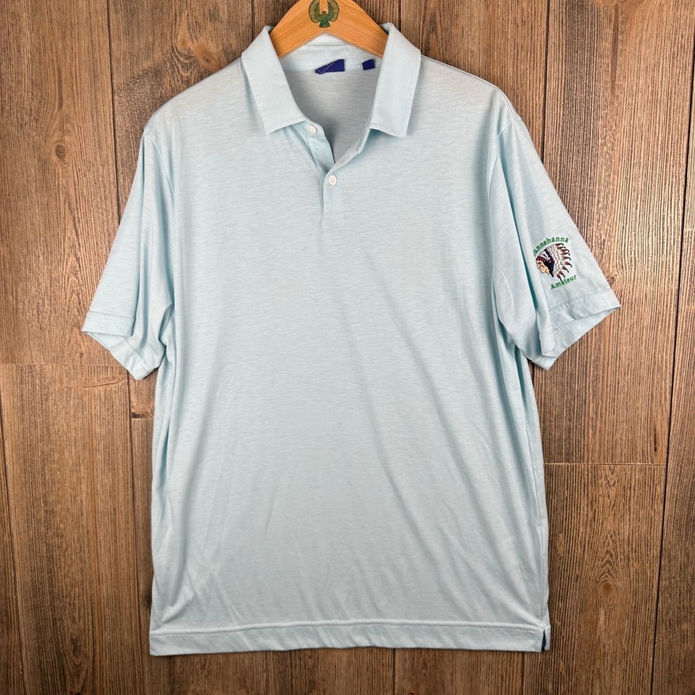 FootJoy Mens Sunnehanna Amateur Golf Polo Shirt Light Blue Short Sleeve Large